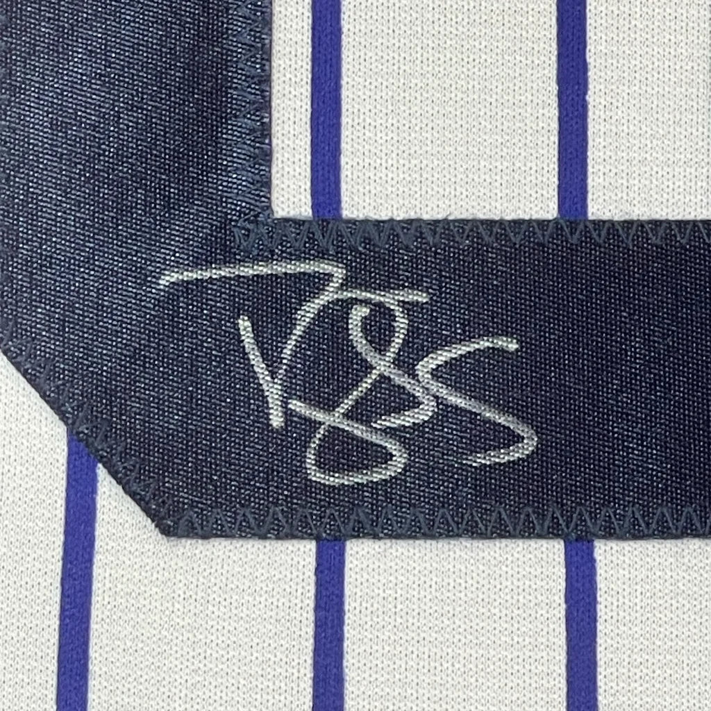 Framed Autographed Darryl Strawberry 35x39 New York Pinstripe Baseball Jersey JSA COA | Certified Authentic Signed Memorabilia | vintageantiquesgifts.com