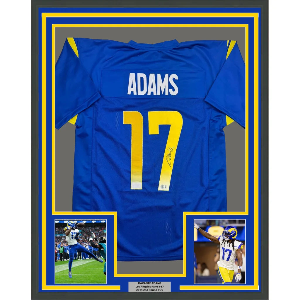 Framed autographed blue LA Rams Davante Adams #17 jersey Beckett BAS COA