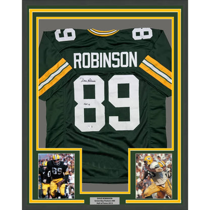 Framed Autographed Dave Robinson HOF 2013 35x39 Green Bay Packers Green Football Jersey JSA COA | Hall of Fame Sports Memorabilia | vintageantiquesgifts.com
