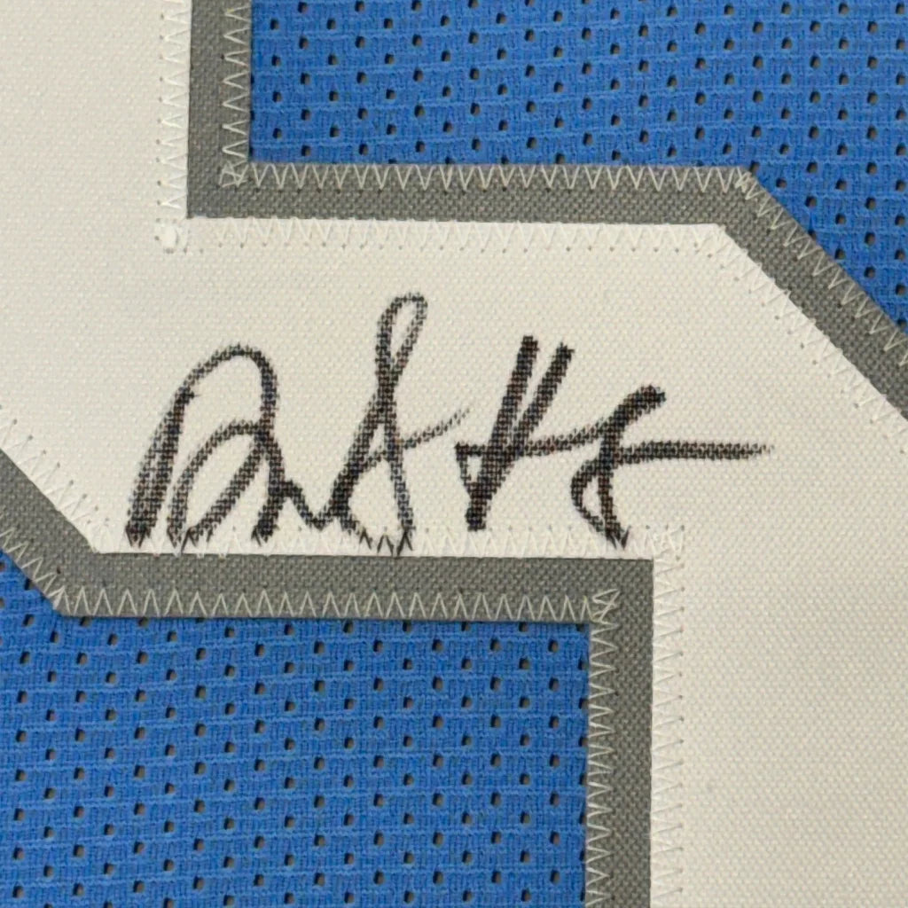 Framed Autographed David Montgomery 35x39 Detroit Blue Football Jersey Beckett BAS COA | Certified Authentic Signed Memorabilia | vintageantiquesgifts.com