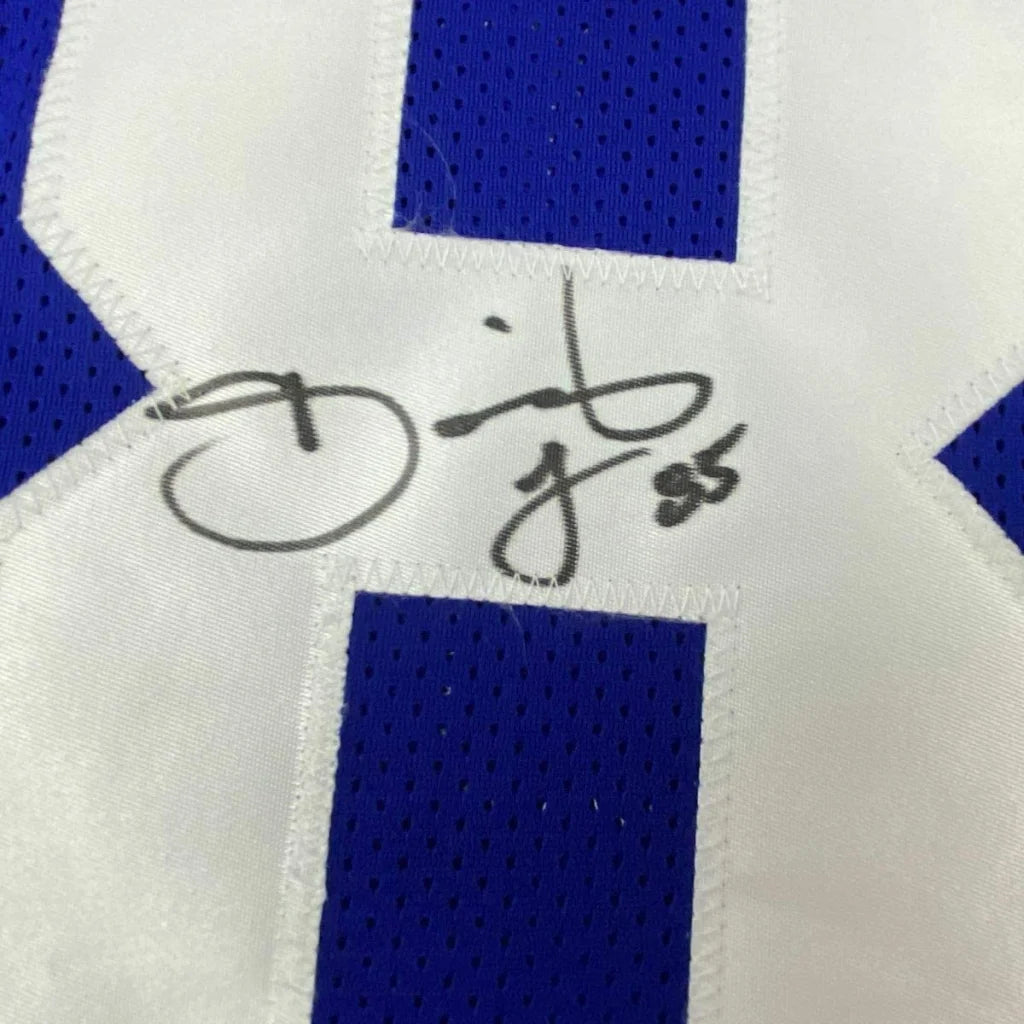 Framed autographed David Tyree New York Giants Super Bowl XLII blue jersey