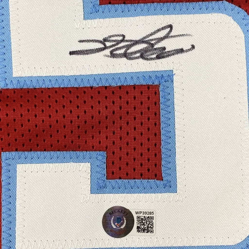 Red and light blue custom jersey with DeAaron Fox autograph and authentication sticker