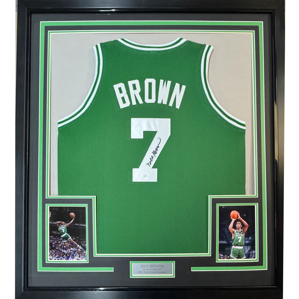Framed Autographed Dee Brown 35x39 Boston Green Basketball Jersey JSA COA | Hall of Fame Sports Memorabilia | vintageantiquesgifts.com