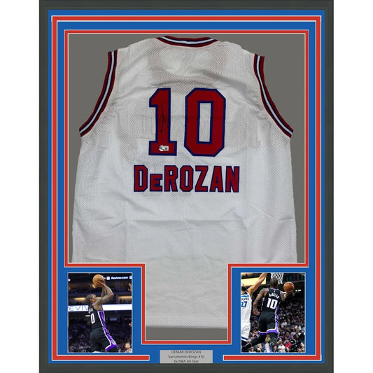 Framed DeMar DeRozan basketball jersey perfect for your man cave display