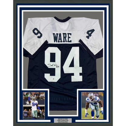 Framed back of signed Demarcus Ware Dallas Cowboys jersey number 94