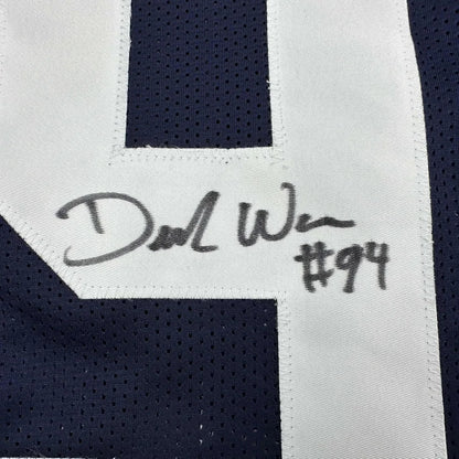 Framed autographed DeMarcus Ware Dallas Thanksgiving jersey, navy blue white mesh #94