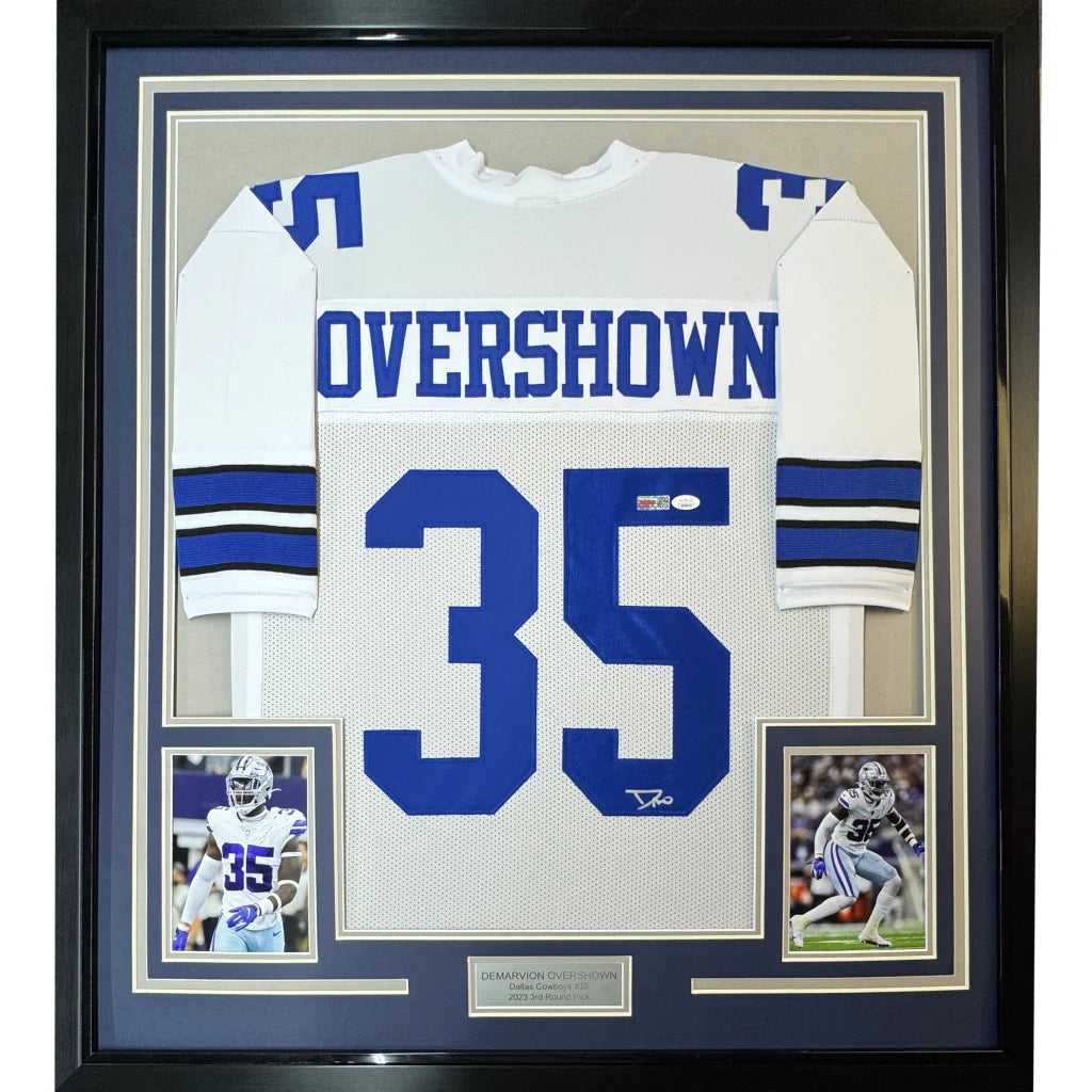 DeMarvion Overshown custom jersey with JSA COA, white with blue numbers