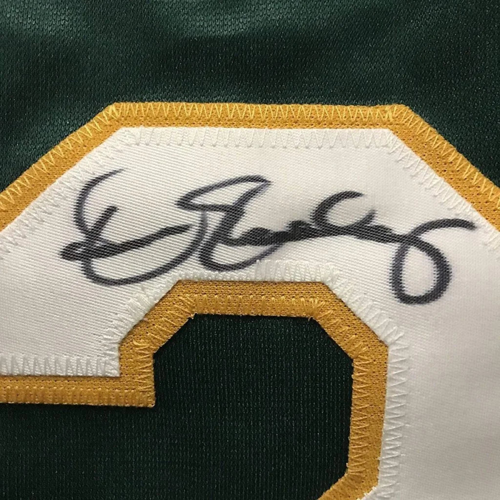 Framed autographed Dennis Eckersley Oakland green jersey black ink signature patch