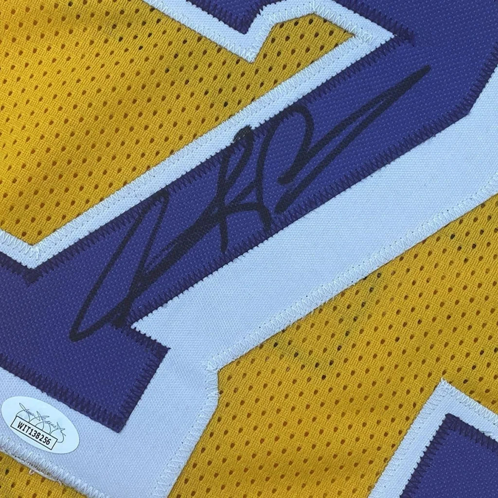 Framed Autographed Dennis Rodman 35x39 Los Angeles LA Yellow Basketball Jersey JSA COA #2 | Certified Authentic Signed Memorabilia | vintageantiquesgifts.com