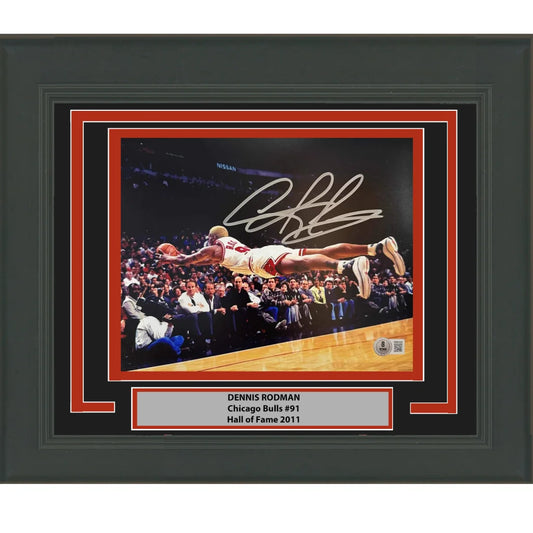 Framed Autographed Dennis Rodman Chicago Bulls 16x20 Basketball Photo Beckett BAS COA | Hall of Fame Sports Memorabilia | vintageantiquesgifts.com