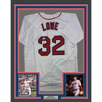 Framed Autographed Derek Lowe 35x39 Boston White Baseball Jersey Beckett BAS COA | Hall of Fame Sports Memorabilia | vintageantiquesgifts.com