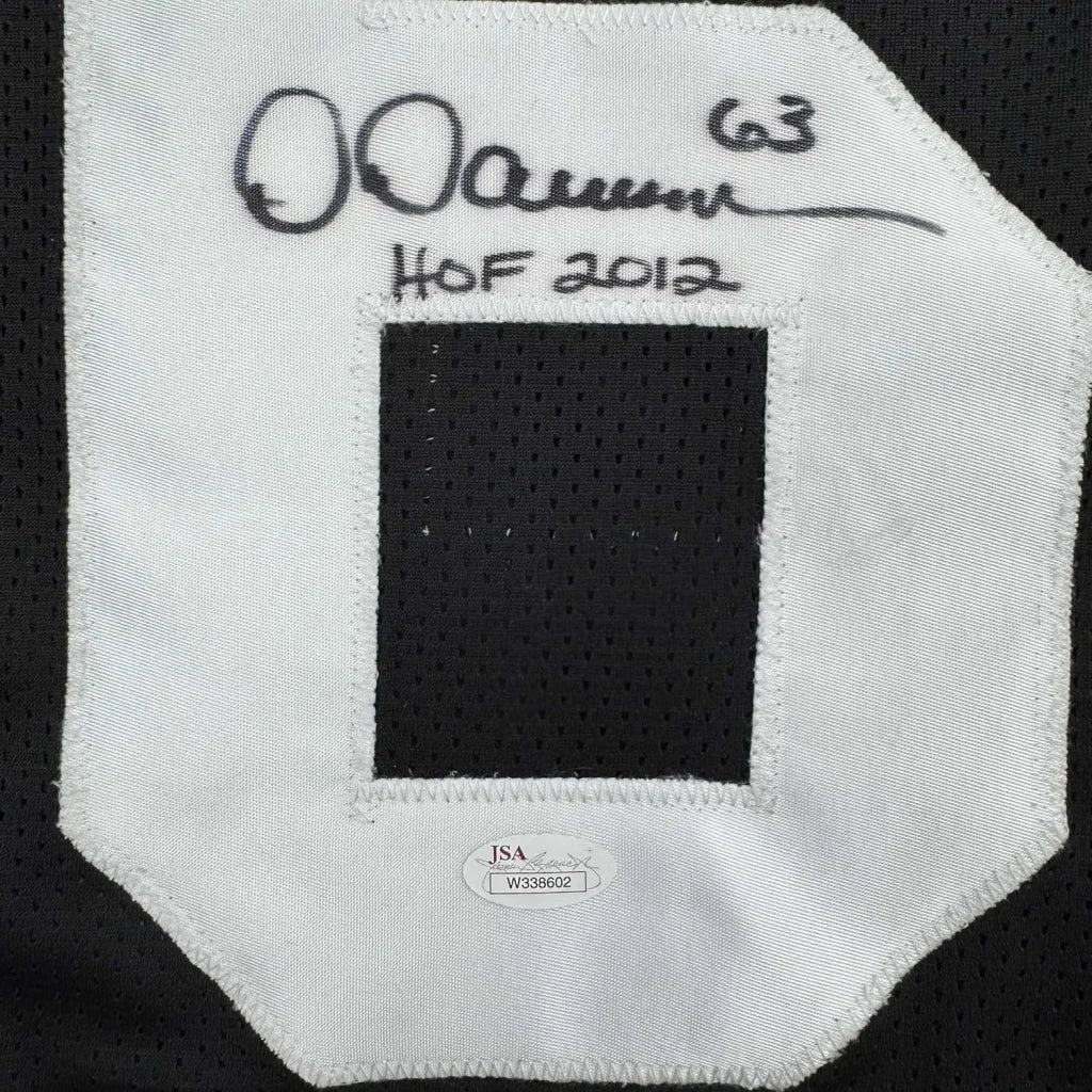 Framed Dermontti Dawson HOF 2013 signed white mesh jersey back patch
