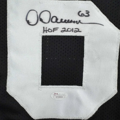 Framed Dermontti Dawson HOF 2013 signed white mesh jersey back patch