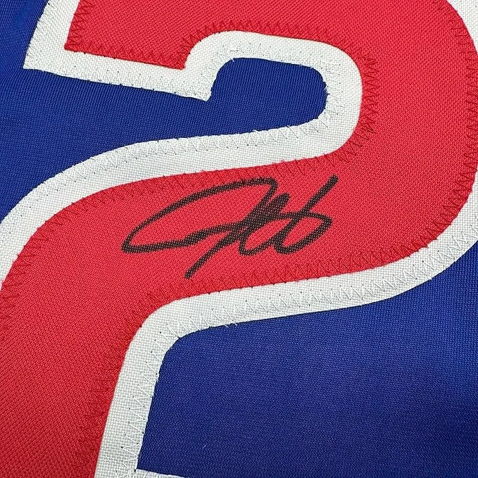 Framed autographed Derrek Lee Chicago Cubs blue jersey Beckett BAS COA