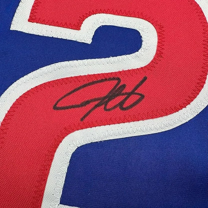 Framed autographed Derrek Lee Chicago Cubs blue jersey Beckett BAS COA
