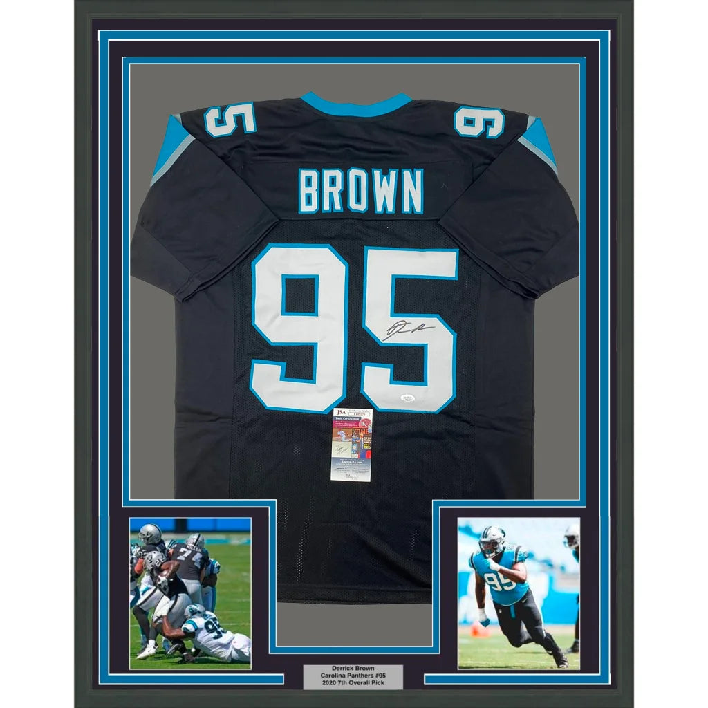 Framed Derrick Brown Carolina Black Football Jersey JSA COA