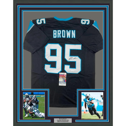 Framed Derrick Brown Carolina Black Football Jersey JSA COA