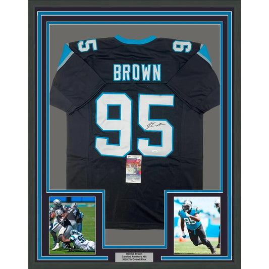 Framed Derrick Brown Carolina Black Football Jersey JSA COA