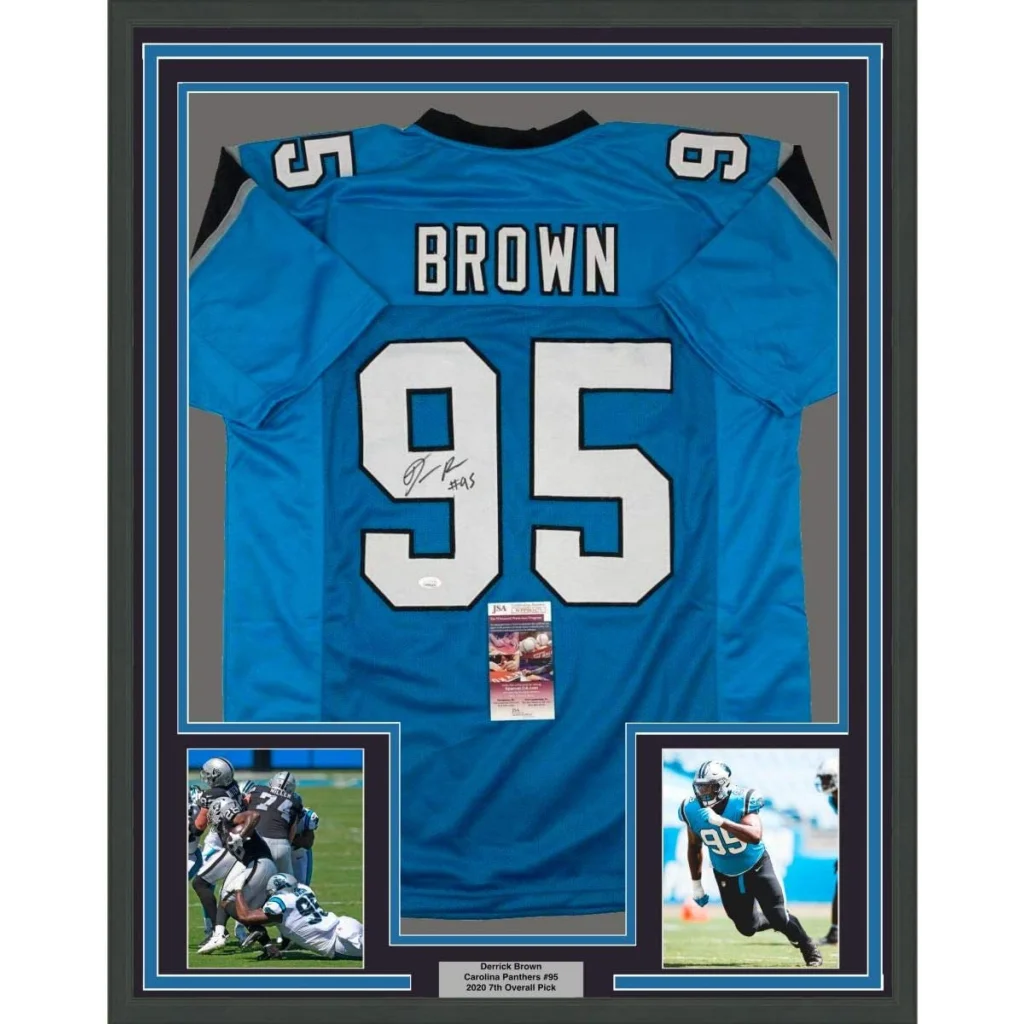 Derrick Brown signed Carolina blue Panthers jersey for man cave