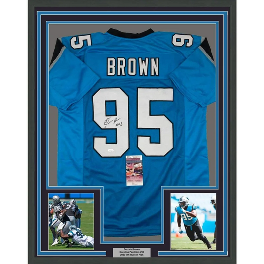 Derrick Brown signed Carolina blue Panthers jersey for man cave