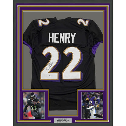 Framed Autographed Derrick Henry 35x39 Baltimore Black Football Jersey JSA COA | Hall of Fame Sports Memorabilia | vintageantiquesgifts.com