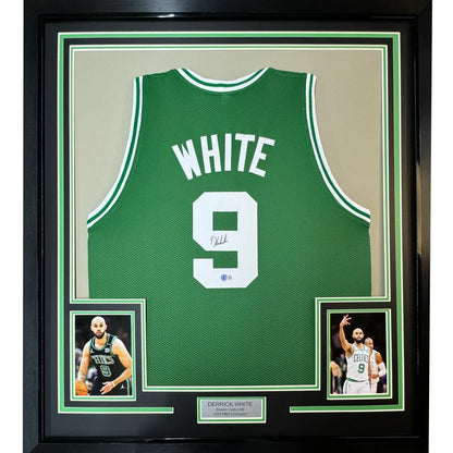 Framed Autographed Derrick White 35x39 Boston Green Basketball Jersey JSA COA | Hall of Fame Sports Memorabilia | vintageantiquesgifts.com