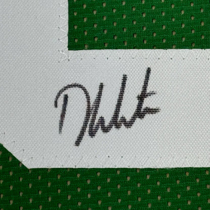 Framed Autographed Derrick White 35x39 Boston Green Basketball Jersey JSA COA | Certified Authentic Signed Memorabilia | vintageantiquesgifts.com