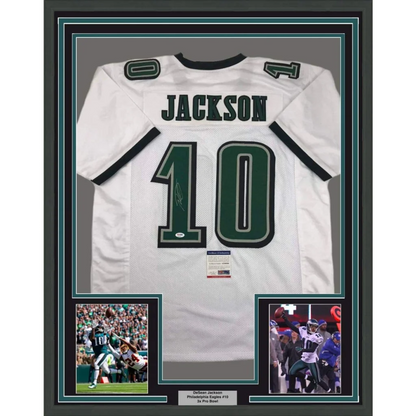 Framed autographed DeSean Jackson white Philadelphia Eagles jersey with Jackson 10