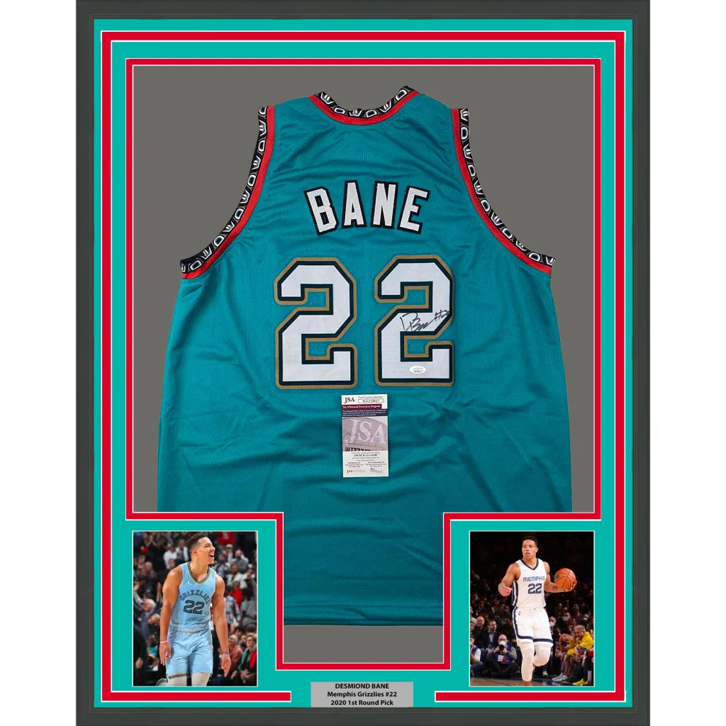 Framed Desmond Bane signed Memphis Grizzlies jersey with player photos and authentication