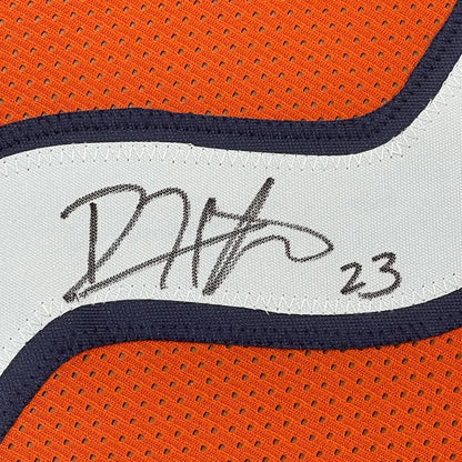 Framed autographed Devin Hester Chicago Bears orange jersey with shoe, JSA COA