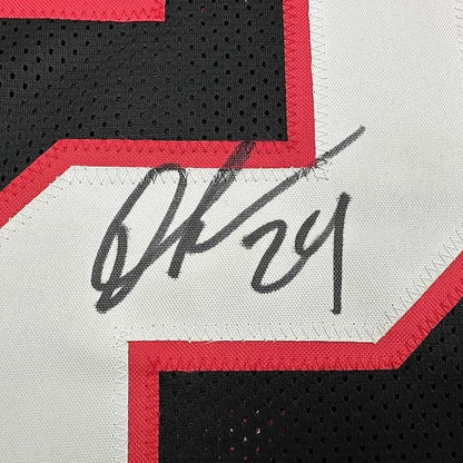 Framed autographed Devonta Freeman Atlanta Falcons retro black jersey Beckett COA