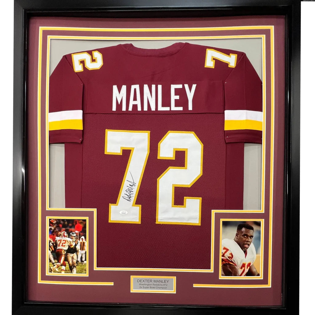 Framed Autographed Dexter Manley 35x39 Washington Burgundy Football Jersey JSA COA | Hall of Fame Sports Memorabilia | vintageantiquesgifts.com