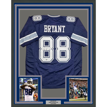 Framed autographed Dez Bryant navy Dallas Cowboys jersey back, number 88