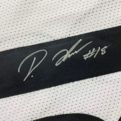 Framed autographed white mesh pittsburgh football jersey with black signature stripe and white autograph #18