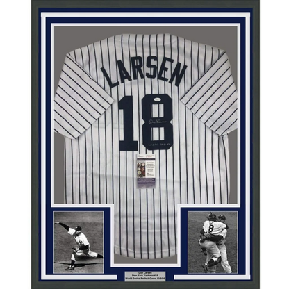 Framed Autographed Don Larsen 35x39 New York Pinstripe Baseball Jersey JSA COA | Hall of Fame Sports Memorabilia | vintageantiquesgifts.com
