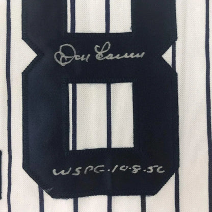 Framed Autographed Don Larsen 35x39 New York Pinstripe Baseball Jersey JSA COA | Certified Authentic Signed Memorabilia | vintageantiquesgifts.com
