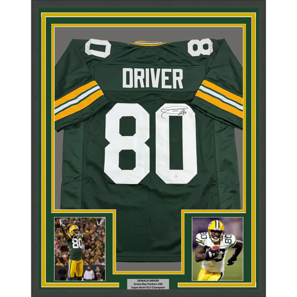 Framed Autographed Green Bay Packers Donald Driver #80 Custom Jersey for Professional Sports Fans