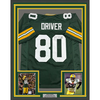 Framed Autographed Green Bay Packers Donald Driver #80 Custom Jersey for Professional Sports Fans