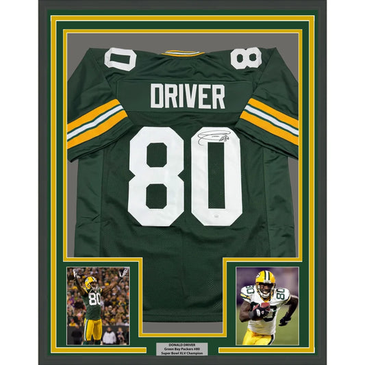 Framed Autographed Green Bay Packers Donald Driver #80 Custom Jersey for Professional Sports Fans