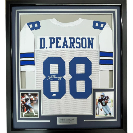 Framed Drew Pearson Autographed Cowboys Jersey Man Cave Decor with inset photos
