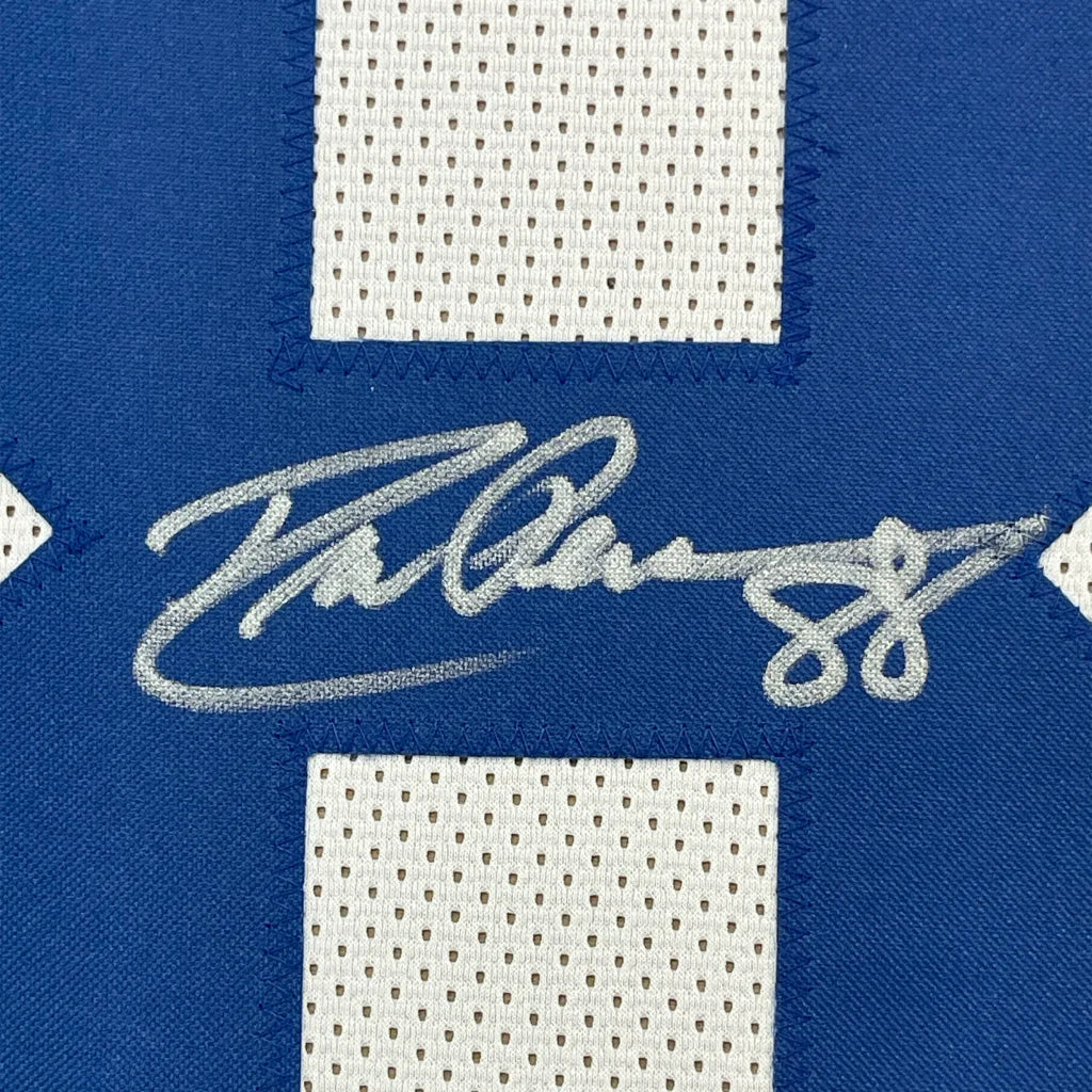 Blue Drew Pearson Cowboys jersey with silver autograph, perfect for your man cave decor