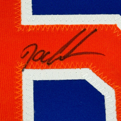 Autographed orange and blue Dwight Doc Gooden professional sports custom jersey with white number 5