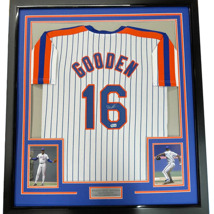 Framed Autographed Dwight Doc Gooden 35x39 New York Pinstripe Baseball Jersey PSA/DNA COA | Hall of Fame Sports Memorabilia | vintageantiquesgifts.com
