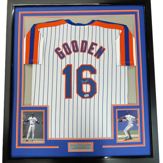 Framed Autographed Dwight Doc Gooden 35x39 New York Pinstripe Baseball Jersey PSA/DNA COA | Hall of Fame Sports Memorabilia | vintageantiquesgifts.com