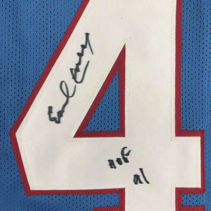Framed Autographed Earl Campbell HOF 91 35x39 Houston Blue Football Jersey JSA COA | Certified Authentic Signed Memorabilia | vintageantiquesgifts.com