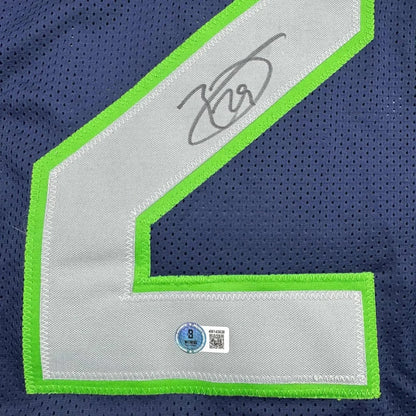 Framed autographed Earl Thomas III Seattle Seahawks navy blue jersey back with number 2