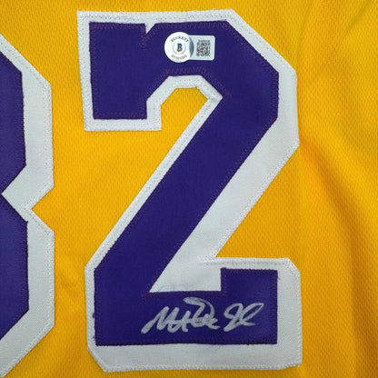 Framed Autographed Earvin Magic Johnson 35x39 Los Angeles LA Yellow Basketball Jersey Beckett BAS COA | Certified Authentic Signed Memorabilia | vintageantiquesgifts.com
