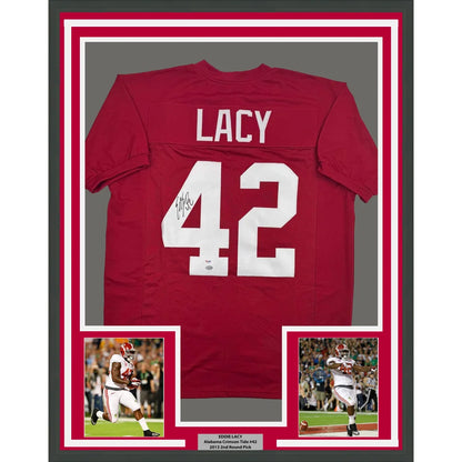 Framed autographed Eddie Lacy Alabama Crimson Tide red jersey number 42 PSA COA