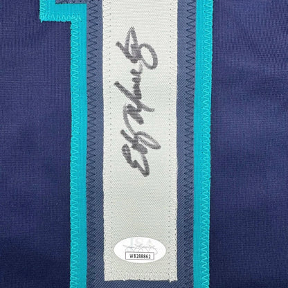 Framed autographed Edgar Martinez Seattle navy blue jersey with JSA COA