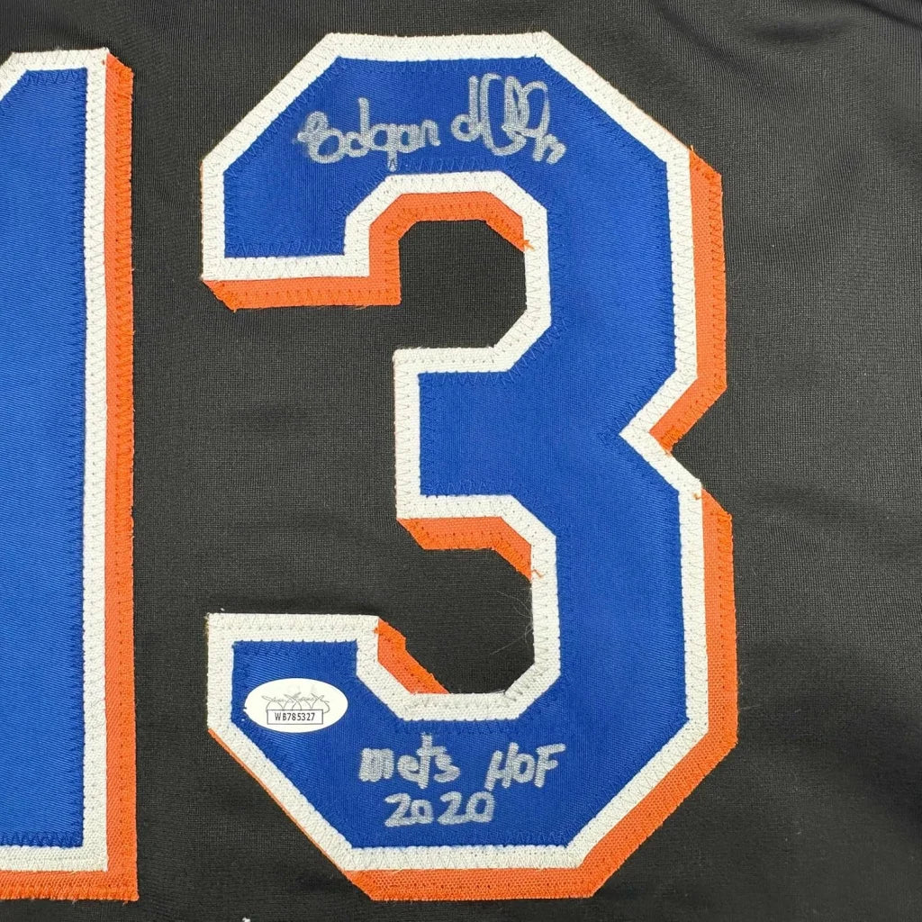 Framed Autographed Edgardo Alfonzo 35x39 New York Black Baseball Jersey JSA COA | Certified Authentic Signed Memorabilia | vintageantiquesgifts.com
